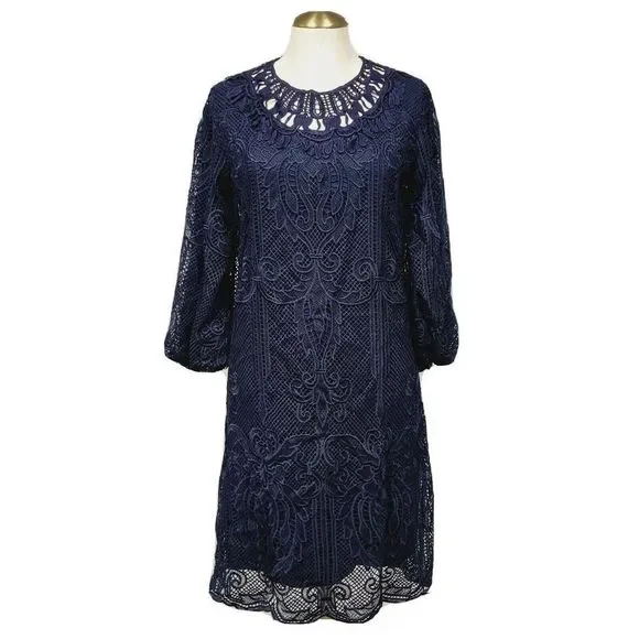 Kobi Halperin Dresses | Kobi Halperin Dress Small Navy Bishop Sleeve Embroidery Fleur de Lis Overlay Nwt | Color: Blue | Size: S | Sanbibi's Closet Kobi Halperin Dresses | Kobi Halperin Dress Small Navy Bishop Sleeve Embroidery Fleur de Lis Overlay Nwt | Color: Blue | Size: S | Sanbibi's Closet